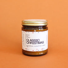 Load image into Gallery viewer, CLASSIC CHRISTMAS Hand Poured Candle. Blue Spruce. Lemon Rind. Cypress Tips. Crushed Eucalyptus. Balsam Boughs.  Traditional Cotton Wick. Amber Jar. SALE.
