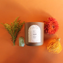 Load image into Gallery viewer, PRISM Hand Poured Candle. Cranberry Sauce. Crunchy Leaves. Apple Peel. Cotton Wick. 12 oz. Cocoa Brown. Large.