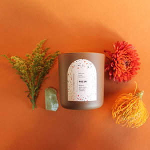 PRISM Hand Poured Candle. Cranberry Sauce. Crunchy Leaves. Apple Peel. Cotton Wick. 12 oz. Cocoa Brown. Large.