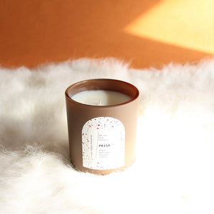 PRISM Hand Poured Candle. Cranberry Sauce. Crunchy Leaves. Apple Peel. Cotton Wick. 12 oz. Cocoa Brown. Large.