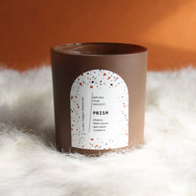 Load image into Gallery viewer, PRISM Hand Poured Candle. Cranberry Sauce. Crunchy Leaves. Apple Peel. Cotton Wick. 12 oz. Cocoa Brown. Large.