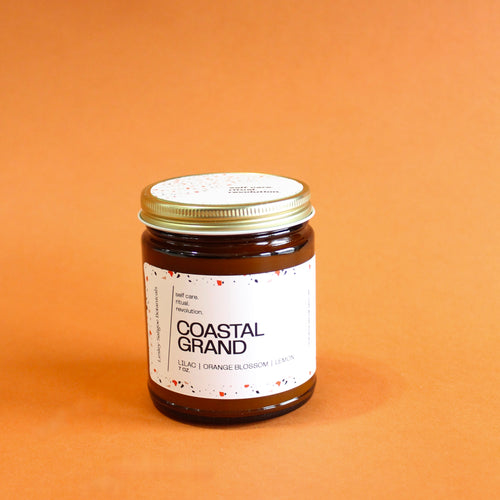 COASTAL GRAND Hand Poured Candle. Lemon. Morning Dew. Lilac. Orange Blossom. Driftwood. Traditional Cotton Wick. Amber Jar.