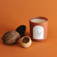 Load image into Gallery viewer, KABOCHA OUD Hand Poured Candle. Blood Orange. Japanese Kabocha Pumpkin. Allspice. Brown Sugar. Wood Wick. 12 oz. Matte Terracotta.