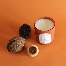 Load image into Gallery viewer, KABOCHA OUD Hand Poured Candle. Blood Orange. Japanese Kabocha Pumpkin. Allspice. Brown Sugar. Wood Wick. 12 oz. Matte Terracotta.