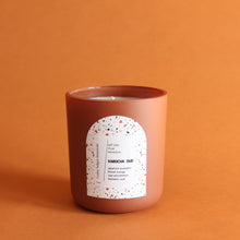 Load image into Gallery viewer, KABOCHA OUD Hand Poured Candle. Blood Orange. Japanese Kabocha Pumpkin. Allspice. Brown Sugar. Wood Wick. 12 oz. Matte Terracotta.