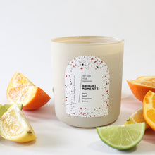 Load image into Gallery viewer, BRIGHT MOMENTS Hand Poured Candle. Yuzu. Basil. Bergamot. Odor Neutralizing Candle. Wood Wick. 12 oz. Matte Cream.
