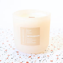 Load image into Gallery viewer, RETROGRADE Hand Poured Candle. Wood Wick. Elemi Resin. Lit Matches. Unrefined Beeswax. Big Leaf Mahogany. 14 oz. Blush Peach Matte. Large.
