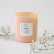 Load image into Gallery viewer, FRESH Hand Poured Candle. Orchid. Kale. Argan Wood. Pear. Gardenia. 13 oz. Matte Peach.