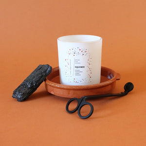 EQUINOX Hand Poured Candle. Charred Marshmallow. Pumpkin Pulp. Cashmere. Vetiver. Wood Wick. 12 oz. Matte White.