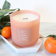 Load image into Gallery viewer, TIDAL Hand Poured Candle. Calabrian Lemon. Green Lilac. Jade Water. Spanish Juniper. 14 oz. Deep Peach Matte. Large.