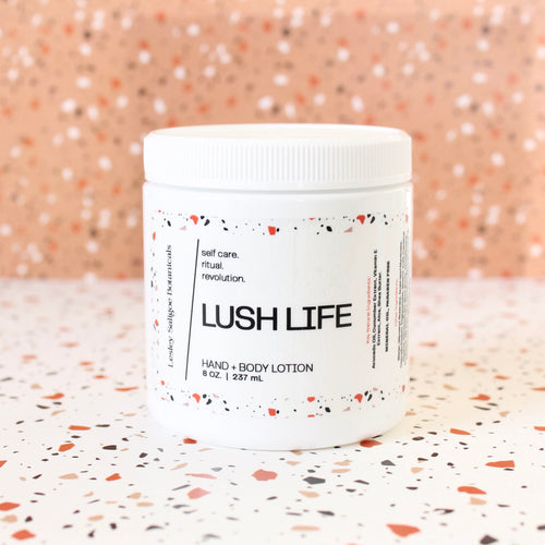 LUSH LIFE Hand and Body Lotion. Avocado Oil. Cucumber Extract. Shea Butter. Vanilla. Rose. Plum. 8 oz.