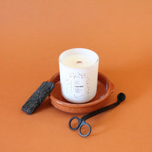 Load image into Gallery viewer, EQUINOX Hand Poured Candle. Charred Marshmallow. Pumpkin Pulp. Cashmere. Vetiver. Wood Wick. 12 oz. Matte White.