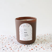 Load image into Gallery viewer, MAYA Hand Poured Candle. Brown Sugar. Sweet Potato. Nutmeg. Wood Wick. 12 oz. Matte Umber.