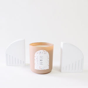 BEY Hand Poured Candle. Clove. Honey. Bourbon. Tamarind. Wood Wick. 12 oz. Matte Fawn.