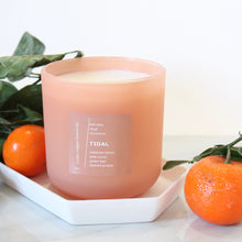 Load image into Gallery viewer, TIDAL Hand Poured Candle. Calabrian Lemon. Green Lilac. Jade Water. Spanish Juniper. 14 oz. Deep Peach Matte. Large.