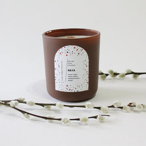 MAYA Hand Poured Candle. Brown Sugar. Sweet Potato. Nutmeg. Wood Wick. 12 oz. Matte Umber. SALE