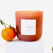 Load image into Gallery viewer, SUNKISSED Hand Poured Candle. Agava Amica. Neroli Extract. Honeyed Fig. Tuscan Rosemary. Wood Wick. 14 oz. Fawn Tan. Large.