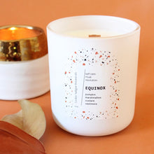 Load image into Gallery viewer, EQUINOX Hand Poured Candle. Charred Marshmallow. Pumpkin Pulp. Cashmere. Vetiver. Wood Wick. 12 oz. Matte White.