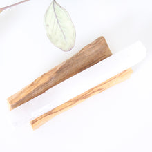 Load image into Gallery viewer, PALO SANTO and SELENITE WAND. Natural Incense. Holy Wood. Space + Energy Clearing.
