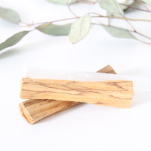 Load image into Gallery viewer, PALO SANTO and SELENITE WAND. Natural Incense. Holy Wood. Space + Energy Clearing.
