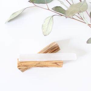 PALO SANTO and SELENITE WAND. Natural Incense. Holy Wood. Space + Energy Clearing.
